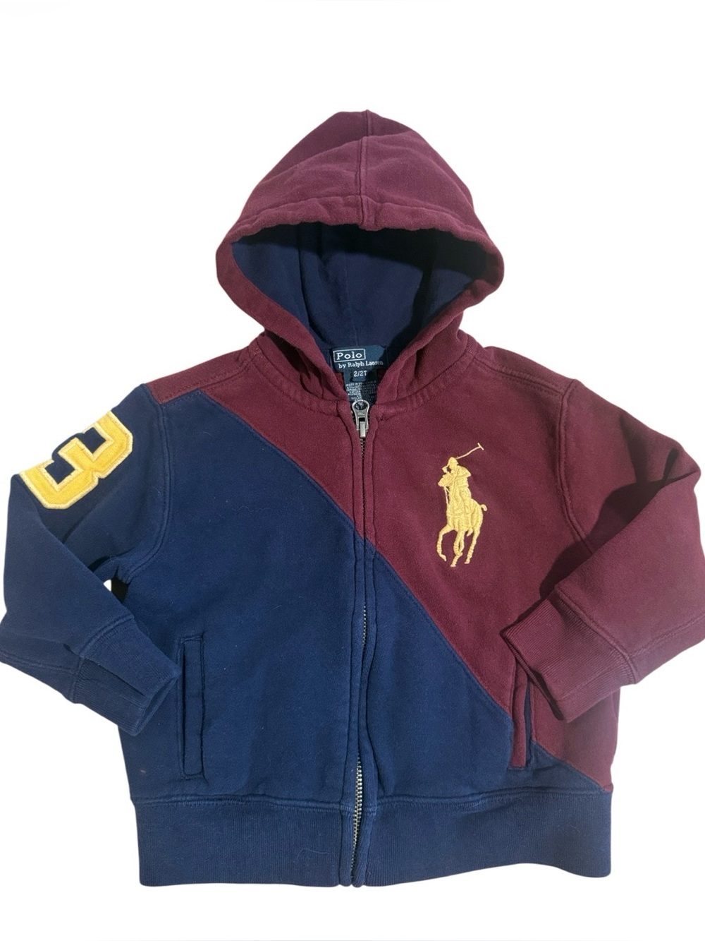 Ralph Lauren Boy’s 2 T Large Logo Big Pony Thick zip up hoodie jacket Fall color